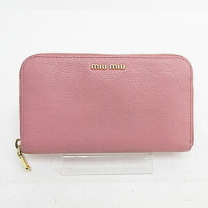 Miu Miu Madras Round Zip Long Wallet Pink Leather